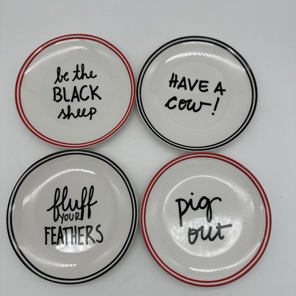 Set of 4 Clay Art 6" Appetizer / Dessert Plates Animal Theme Humor Cow Pig